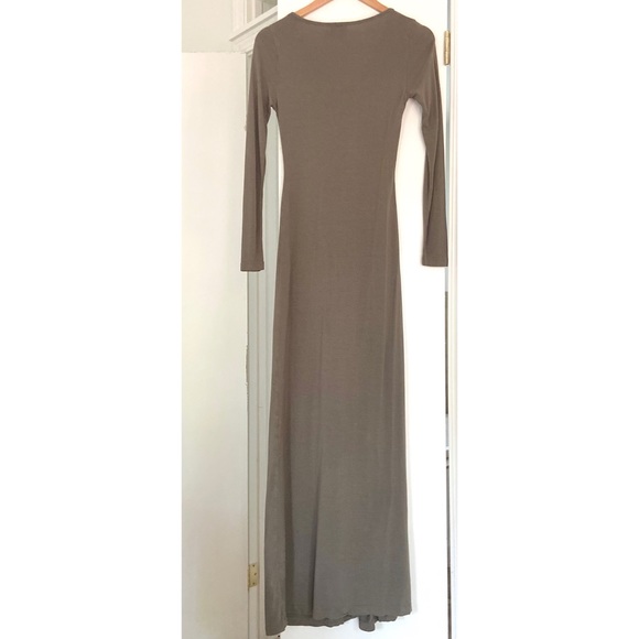 ASOS Petite Long Sleeved Olive Maxi Dress w Slit - Picture 6 of 10